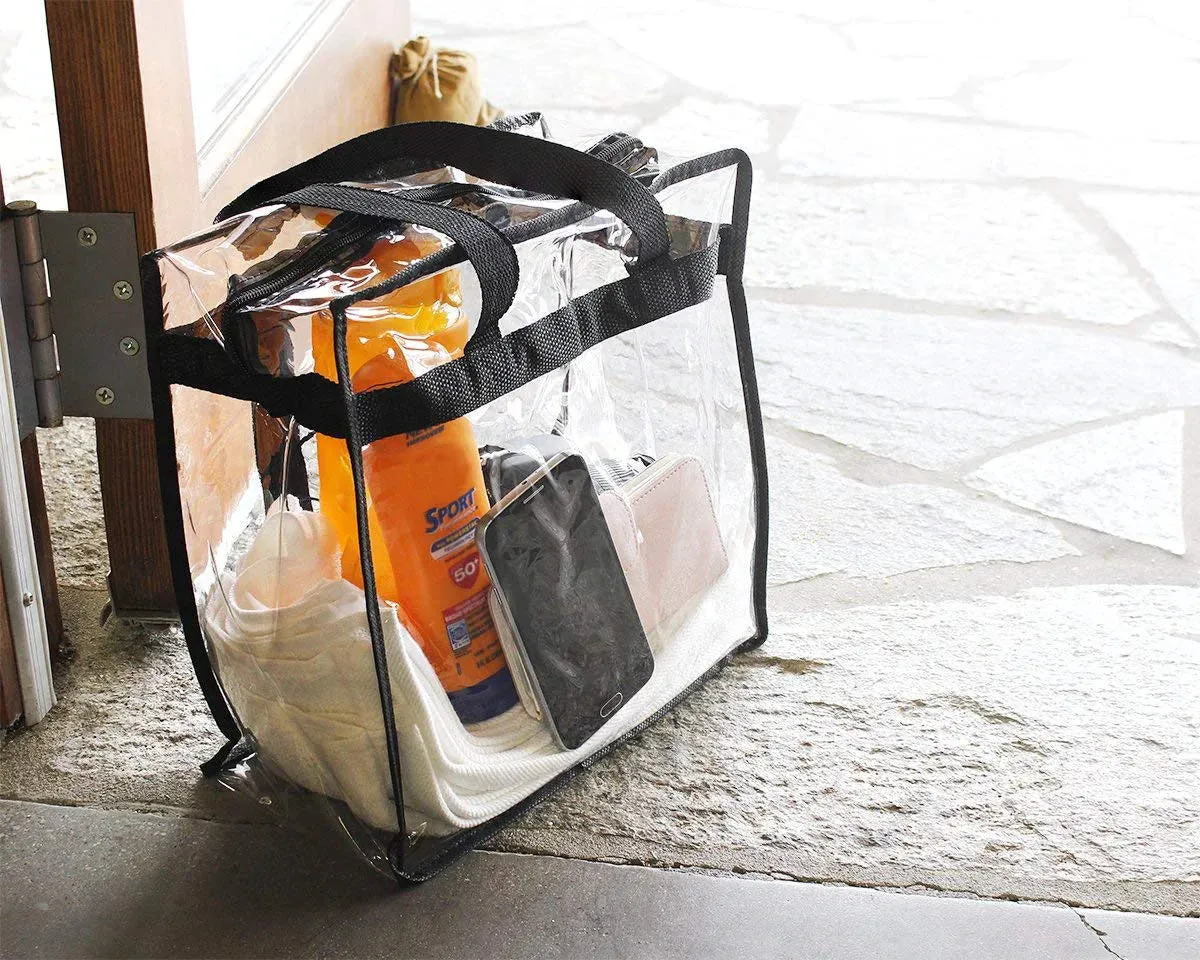 2X Clear PVC Tote Bag Women Large Transparent Handbag Zip Purse Stadium Security