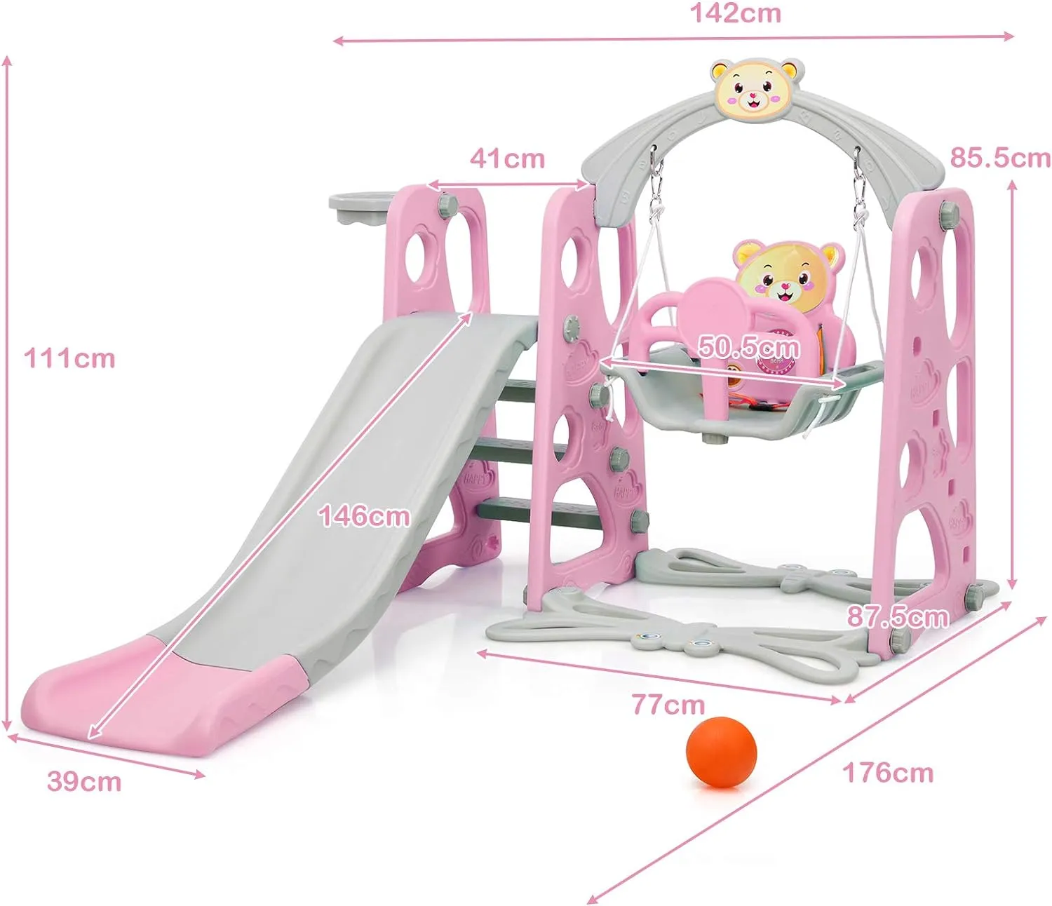 4-In-1 Toddler Climber And Swing Set With Removable Basketball Hoop Rw-6 Pink