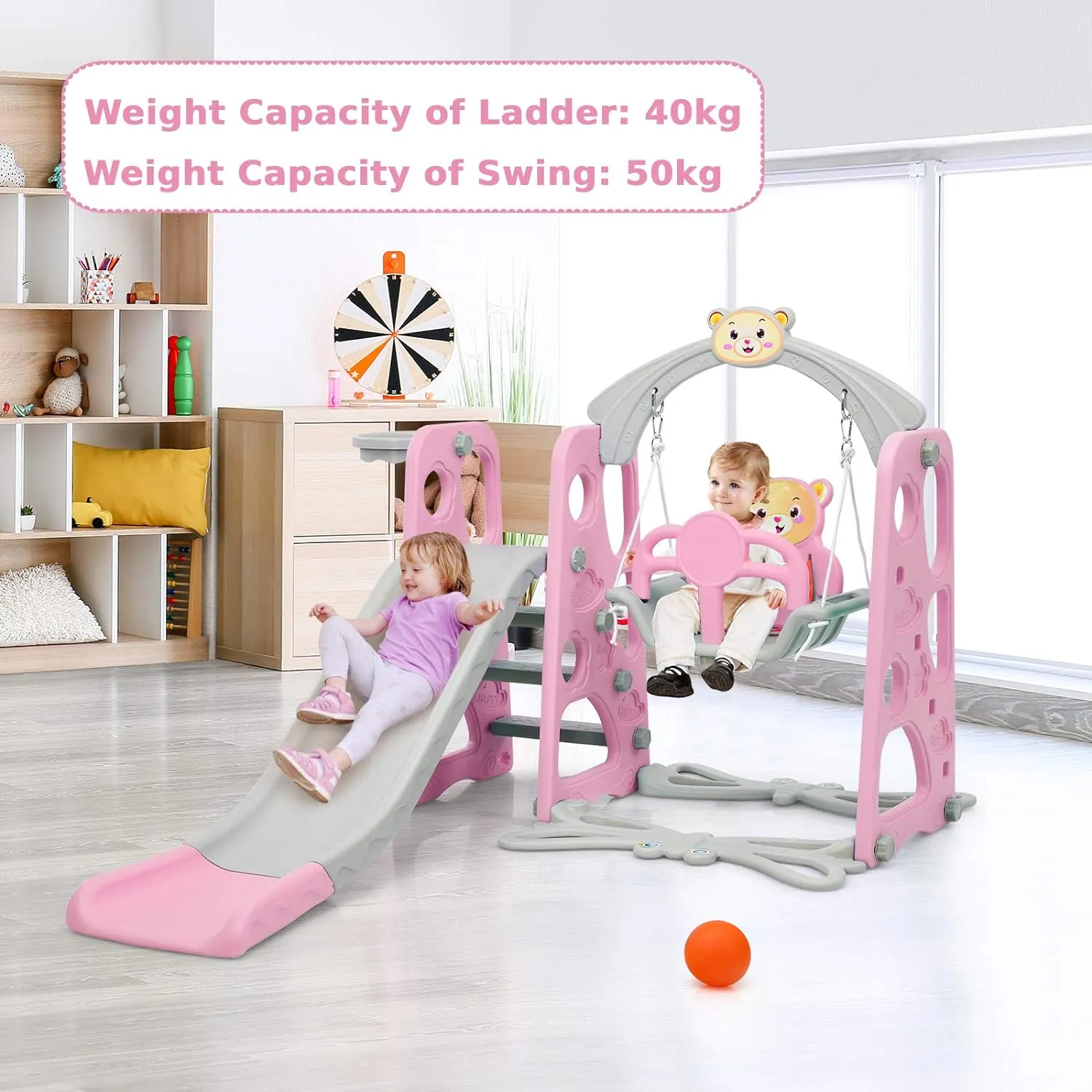 4-In-1 Toddler Climber And Swing Set With Removable Basketball Hoop Rw-6 Pink