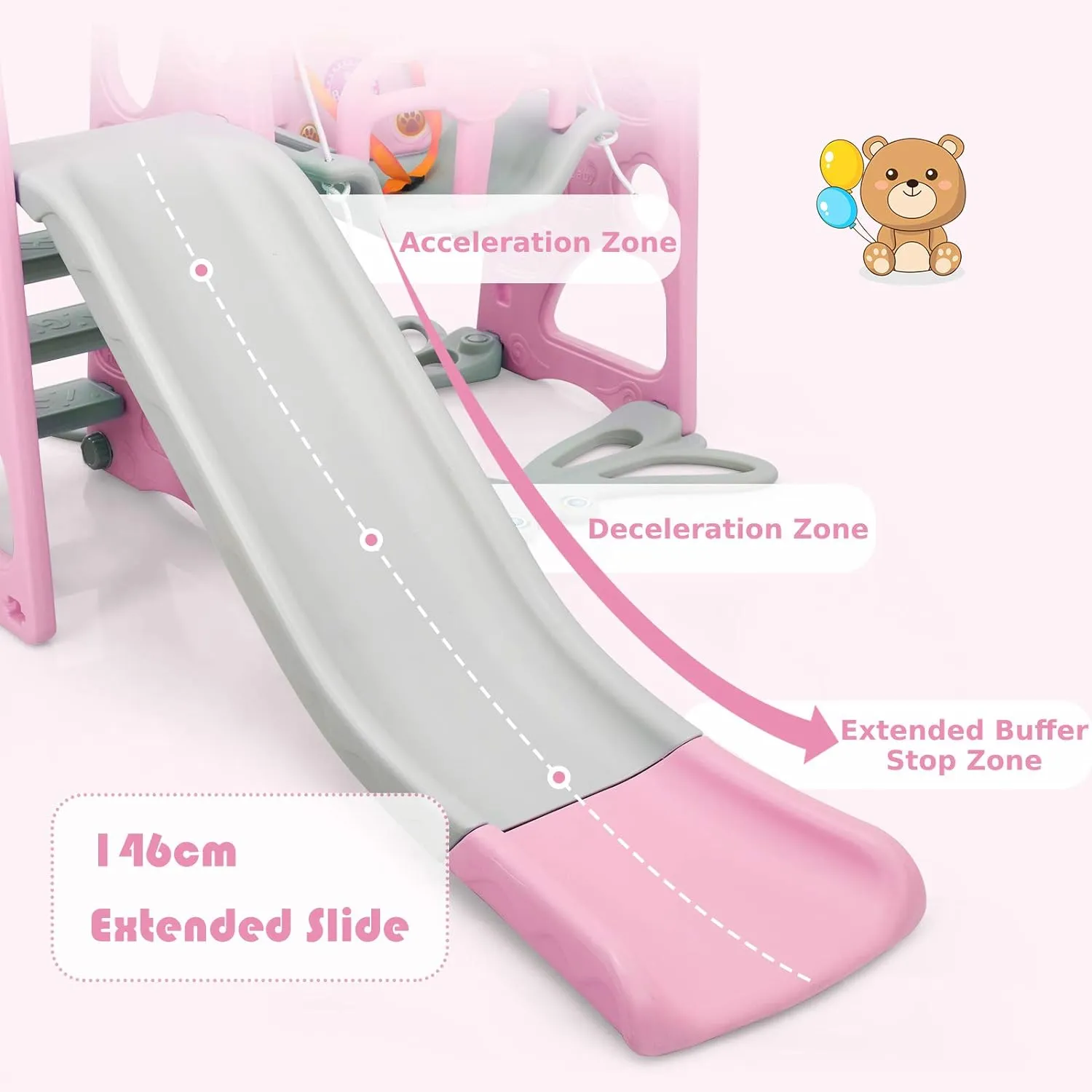 4-In-1 Toddler Climber And Swing Set With Removable Basketball Hoop Rw-6 Pink