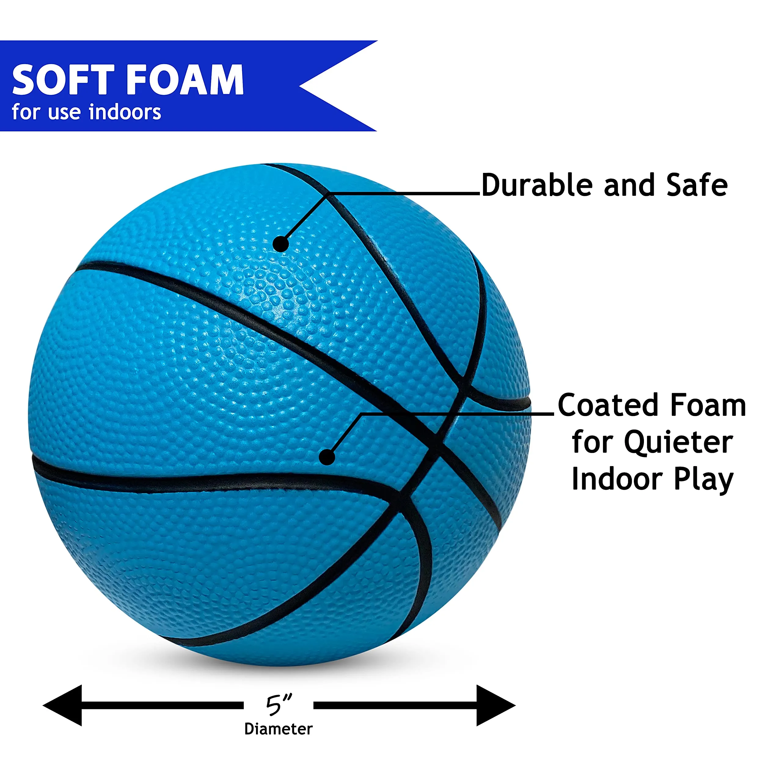 5 Inch Foam Mini Basketball for Indoor Basketball Mini Hoops, 2 Pack | Safe & Quiet Foam
