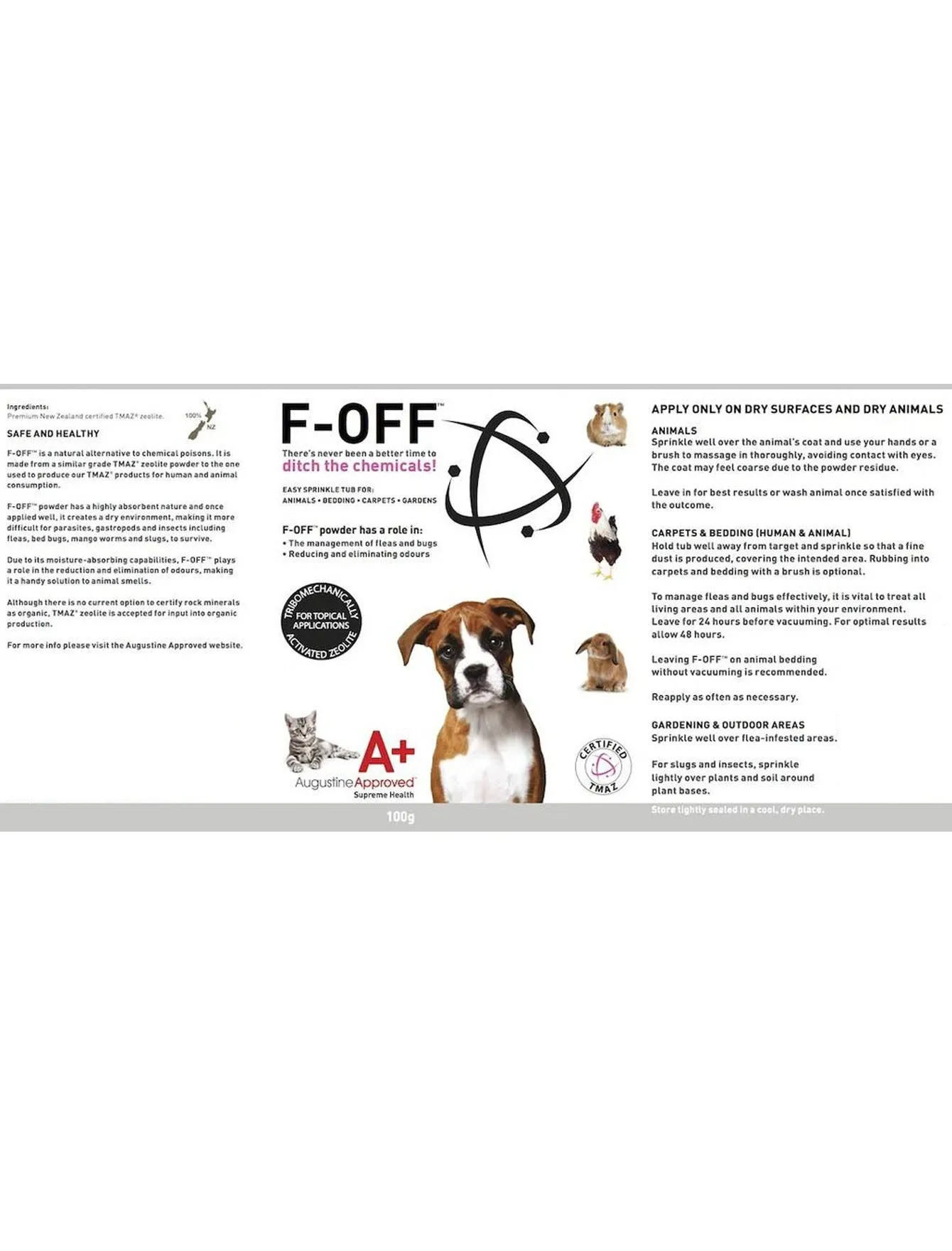 Augustine's Approved F-Off Odour Eliminating Powder for Pets 80g