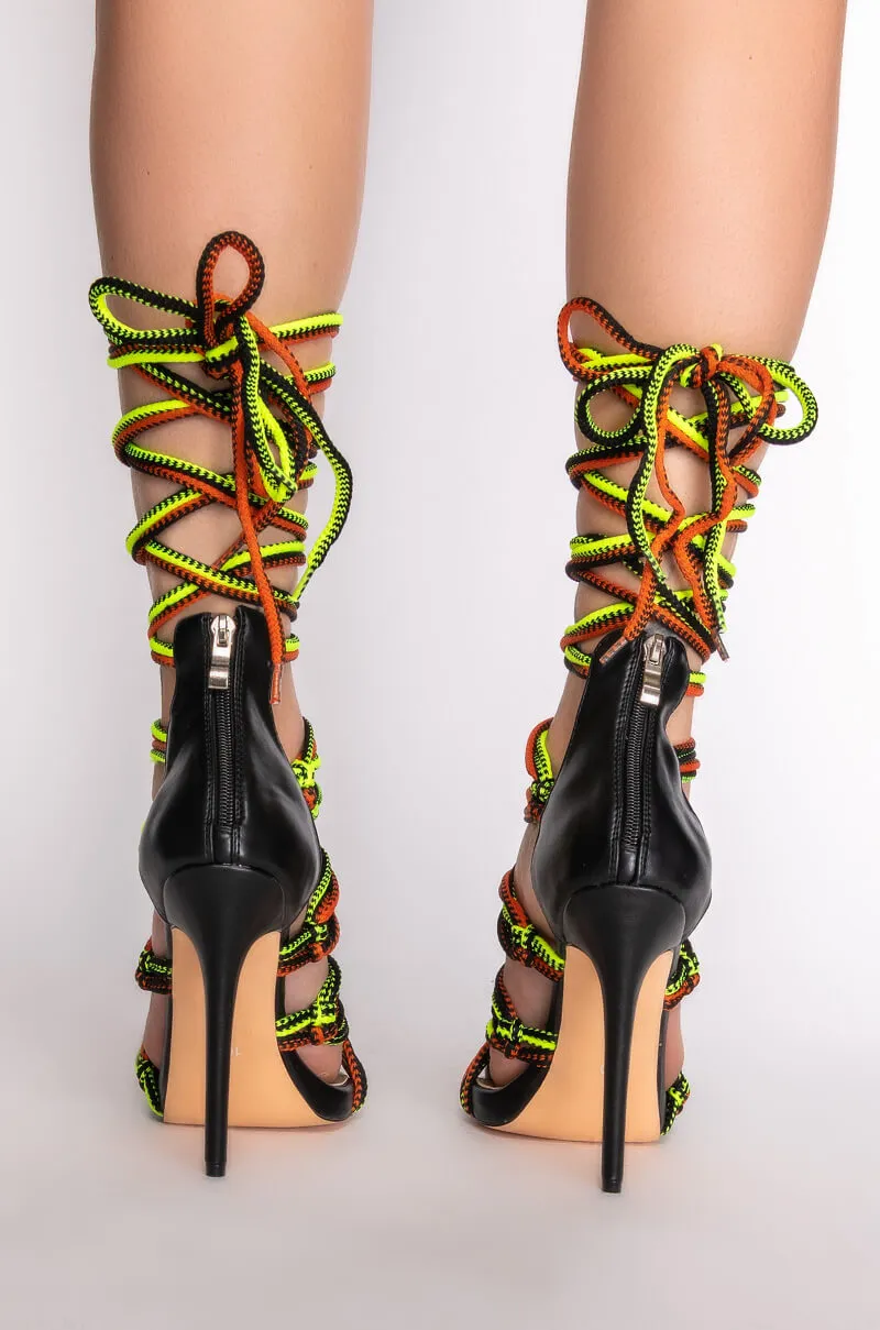 AZALEA WANG LADDER OF ROPES STILETTO SANDAL IN MULTI