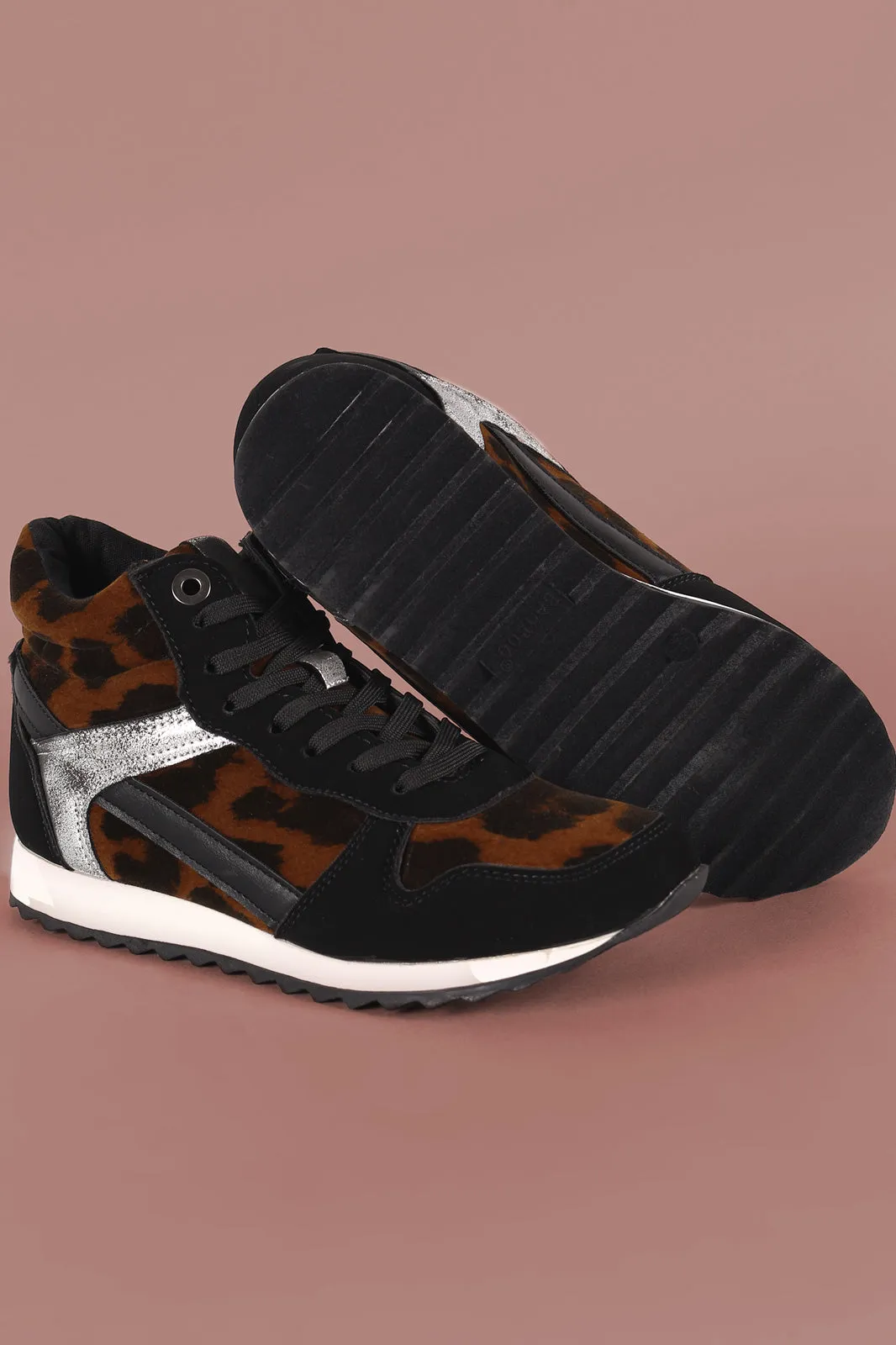 Bamboo Leopard Round Toe High Top Lace Up Sneaker