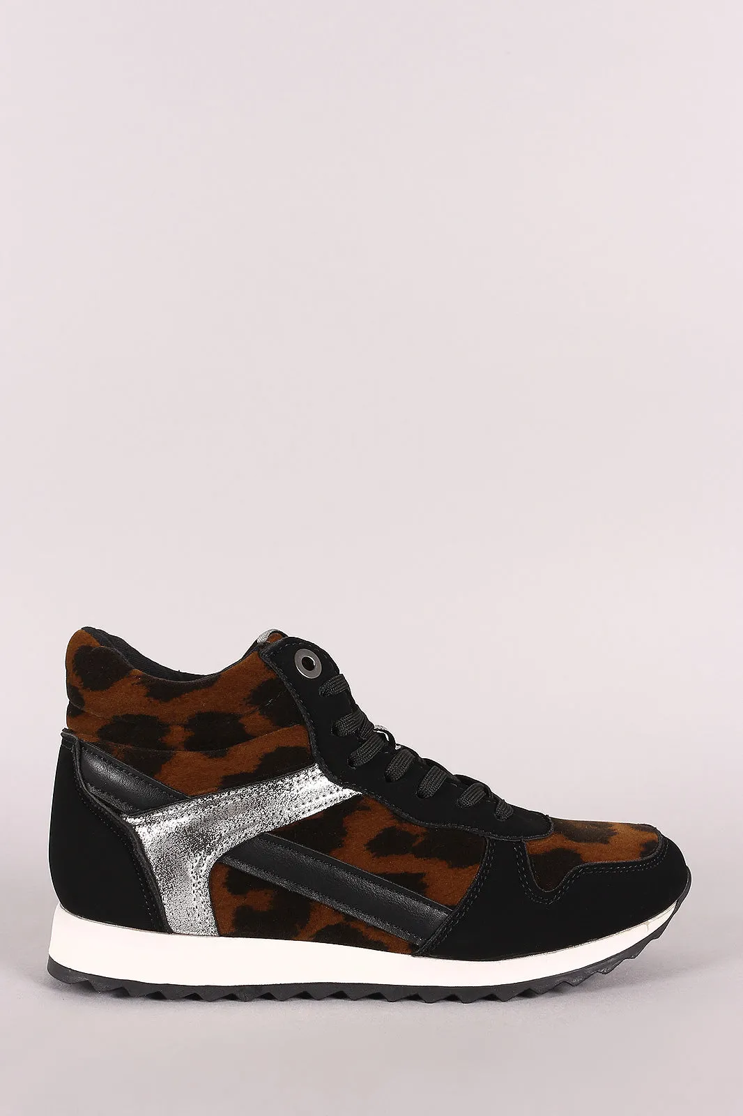 Bamboo Leopard Round Toe High Top Lace Up Sneaker