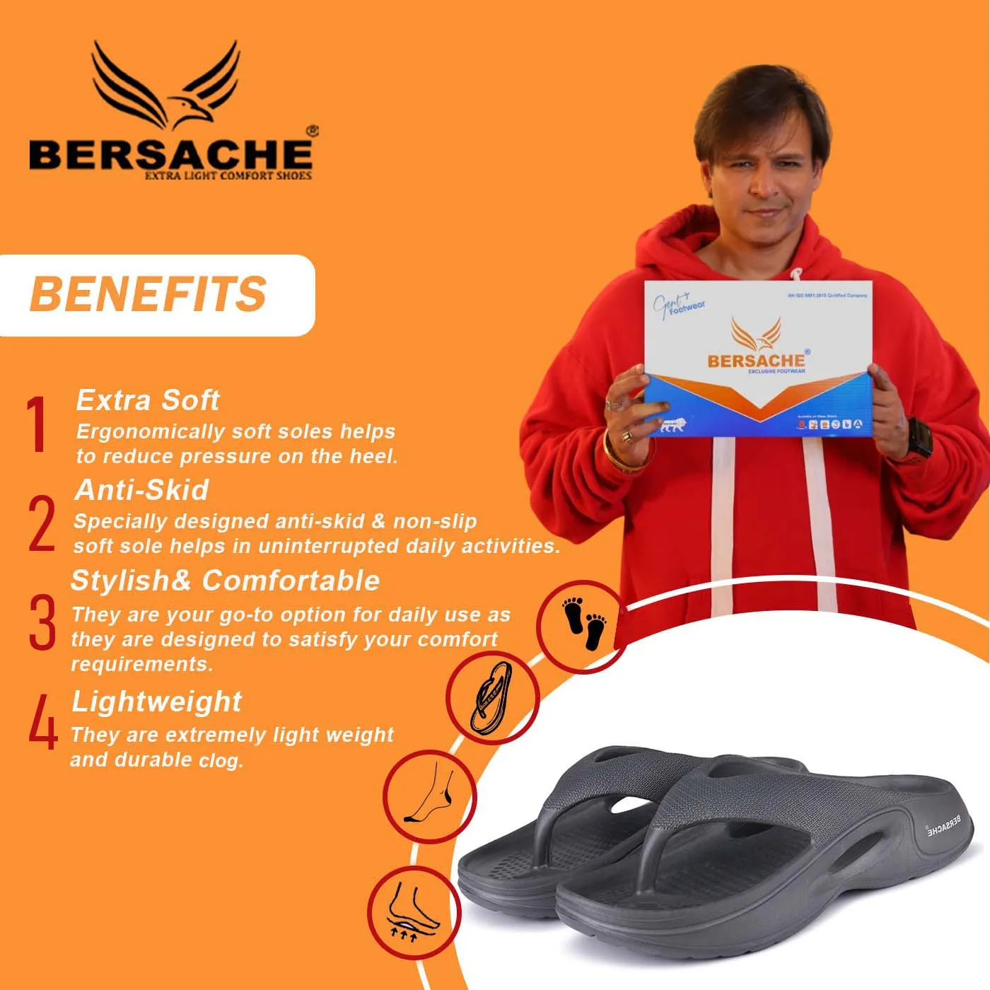 Bersache Extra Soft Classic Casual with  Regular wear with Ultra Soft & Flexibility Technology Clogs for Men's & Boy's 6066-Gray