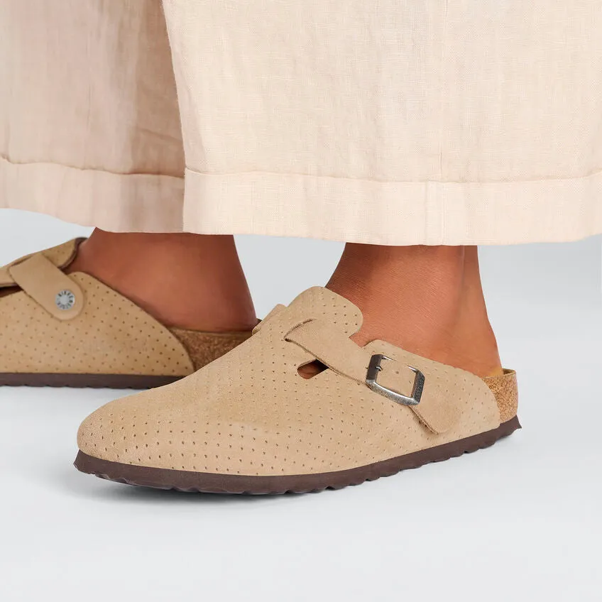 BIRKENSTOCK Boston New Beige Embossed Suede Leather