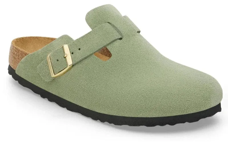 BIRKENSTOCK Boston Tea Green Suede with Softbed