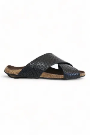 BOSABO CORK REPTILE BLACK SANDALS