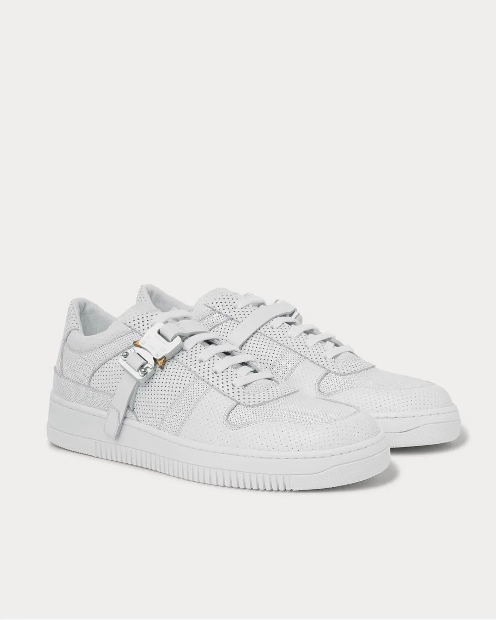 Buckled Perforated-Leather  White low top sneakers