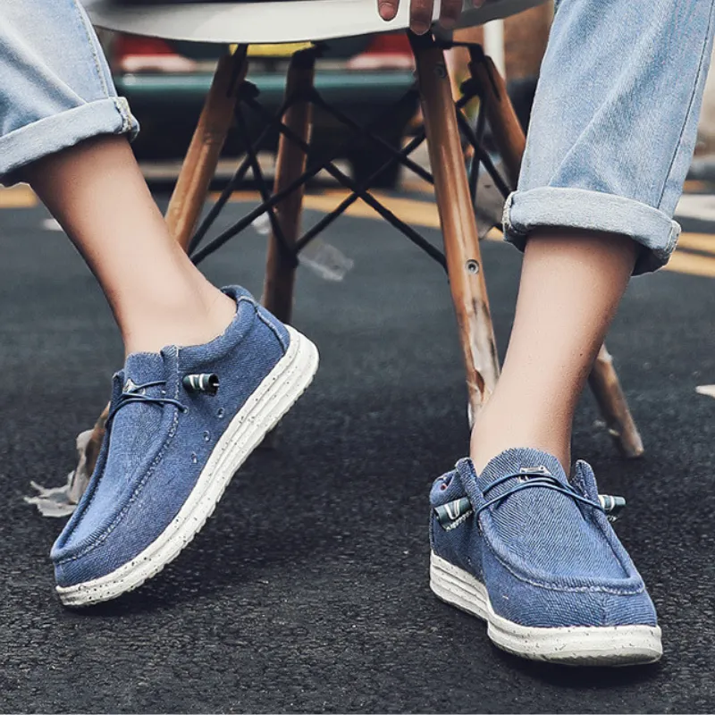 Cuzcare Orthopedic Men Shoes Breathable Cork Sole Slip on Denim Canvas Loafers