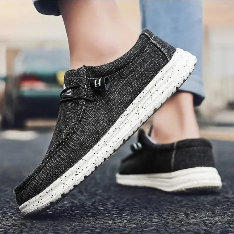 Cuzcare Orthopedic Men Shoes Breathable Cork Sole Slip on Denim Canvas Loafers
