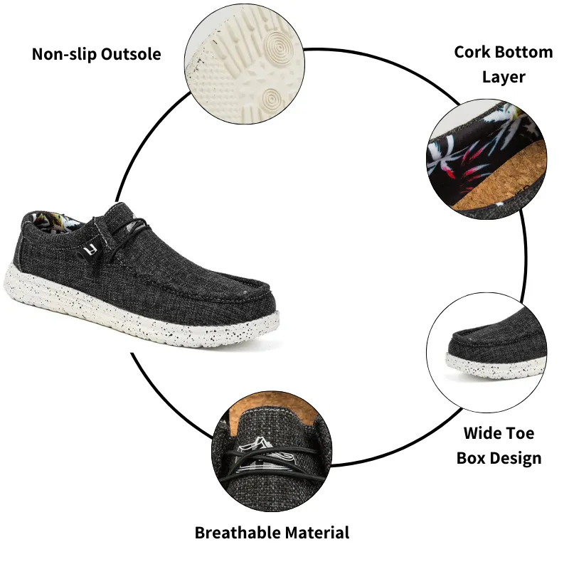 Cuzcare Orthopedic Men Shoes Breathable Cork Sole Slip on Denim Canvas Loafers
