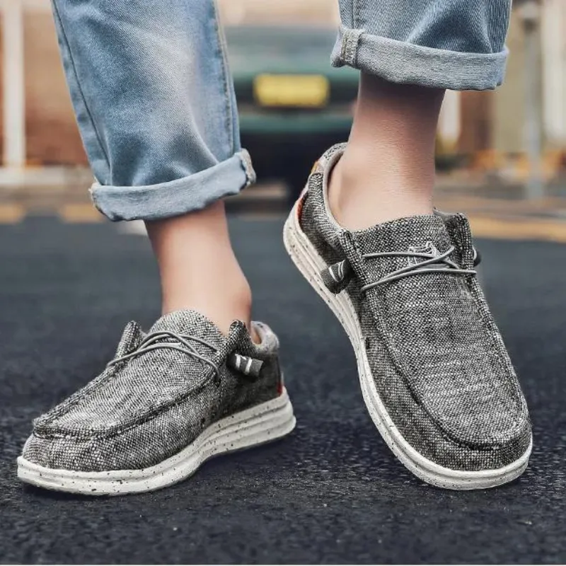 Cuzcare Orthopedic Men Shoes Breathable Cork Sole Slip on Denim Canvas Loafers