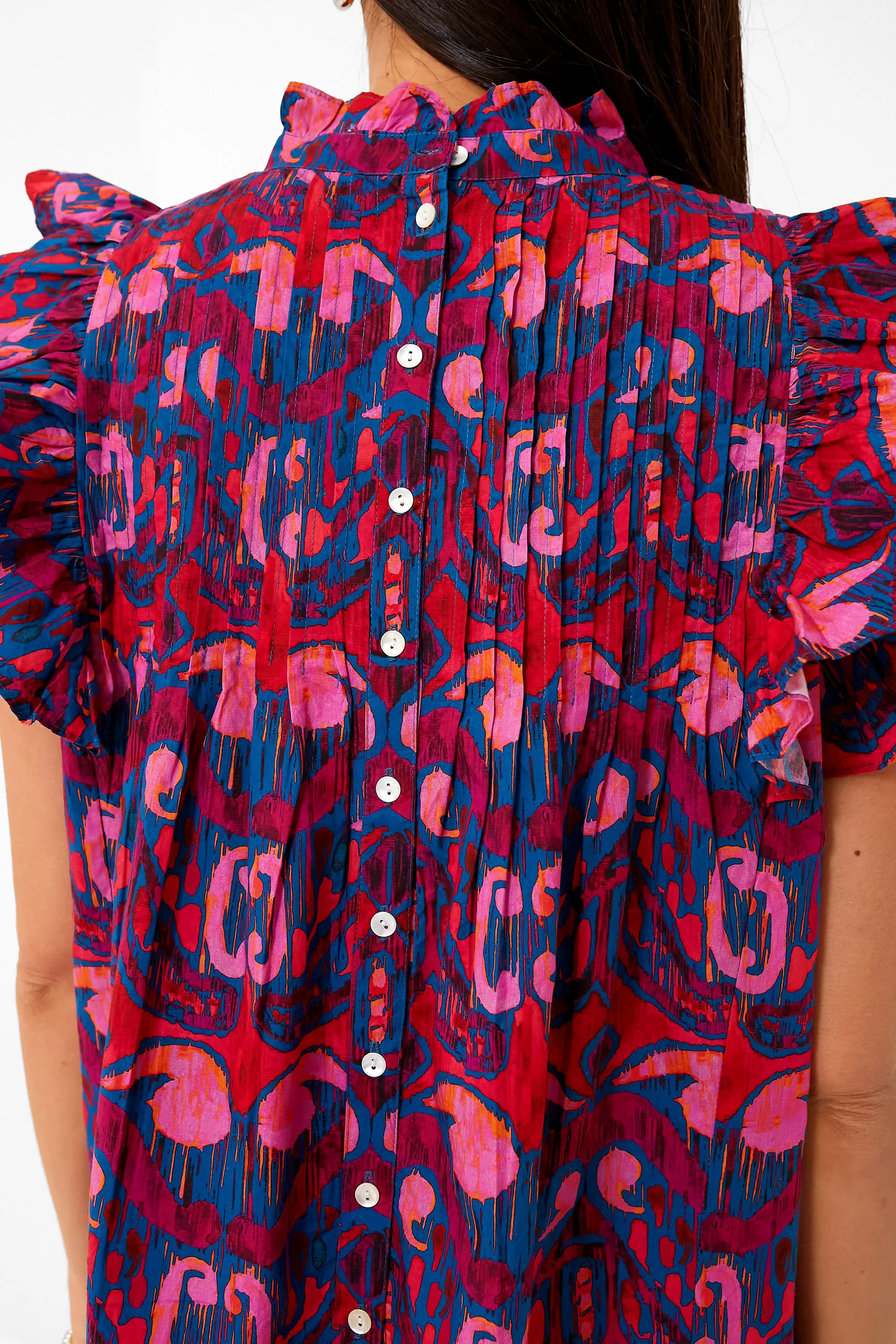 Exclusive Blue Kazak Pintuck Ruffle Top