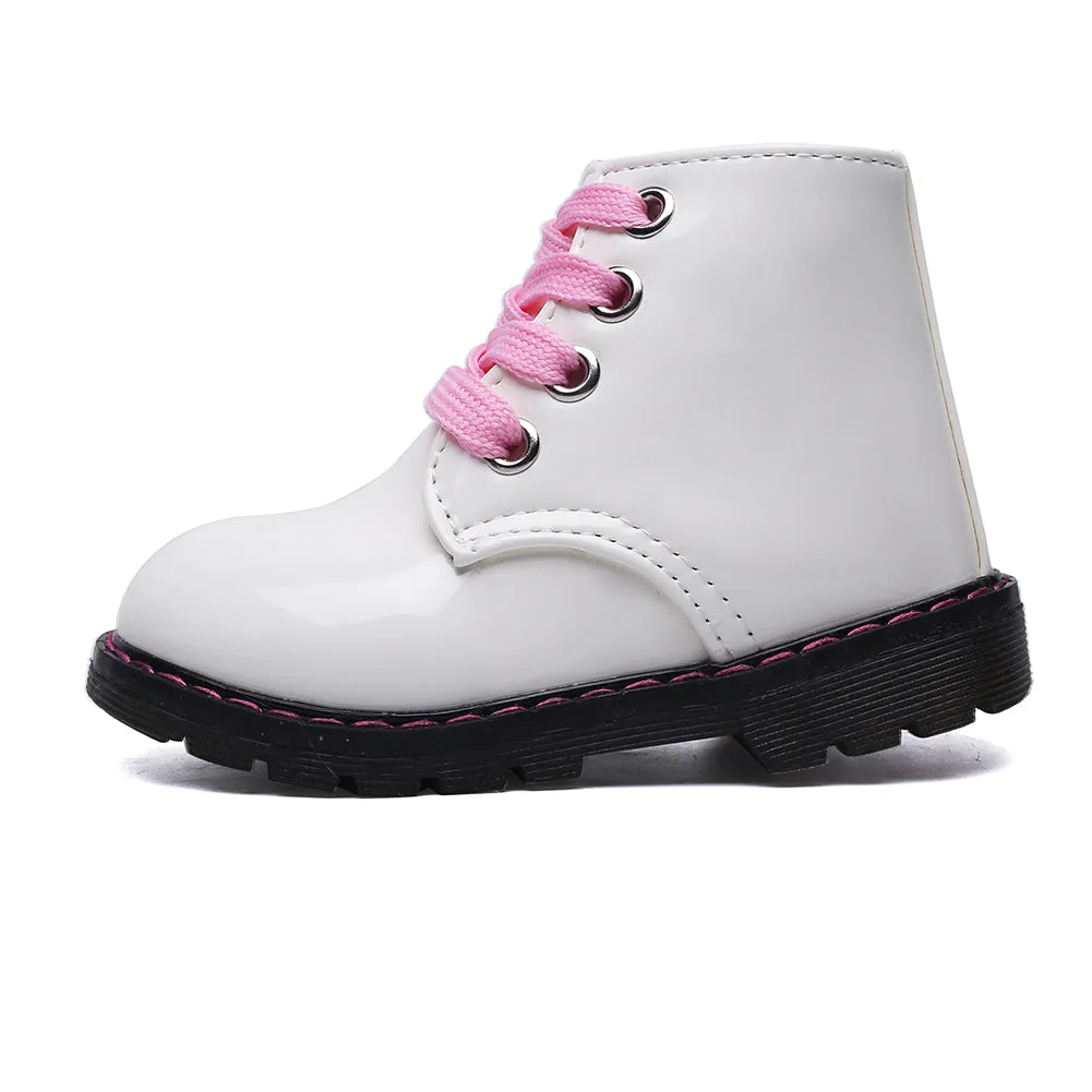 Girl's Lace-Up Ankle Boots, Waterproof Side Zipper Rain Shoes