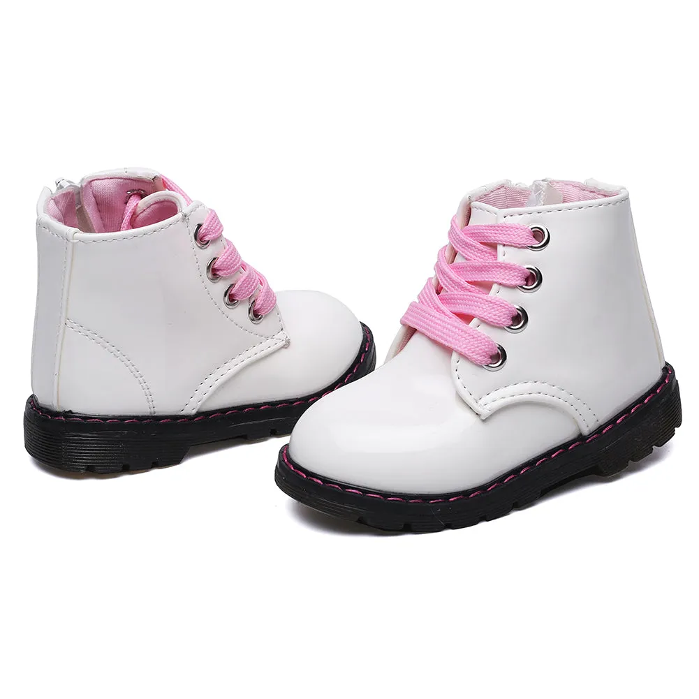 Girl's Lace-Up Ankle Boots, Waterproof Side Zipper Rain Shoes