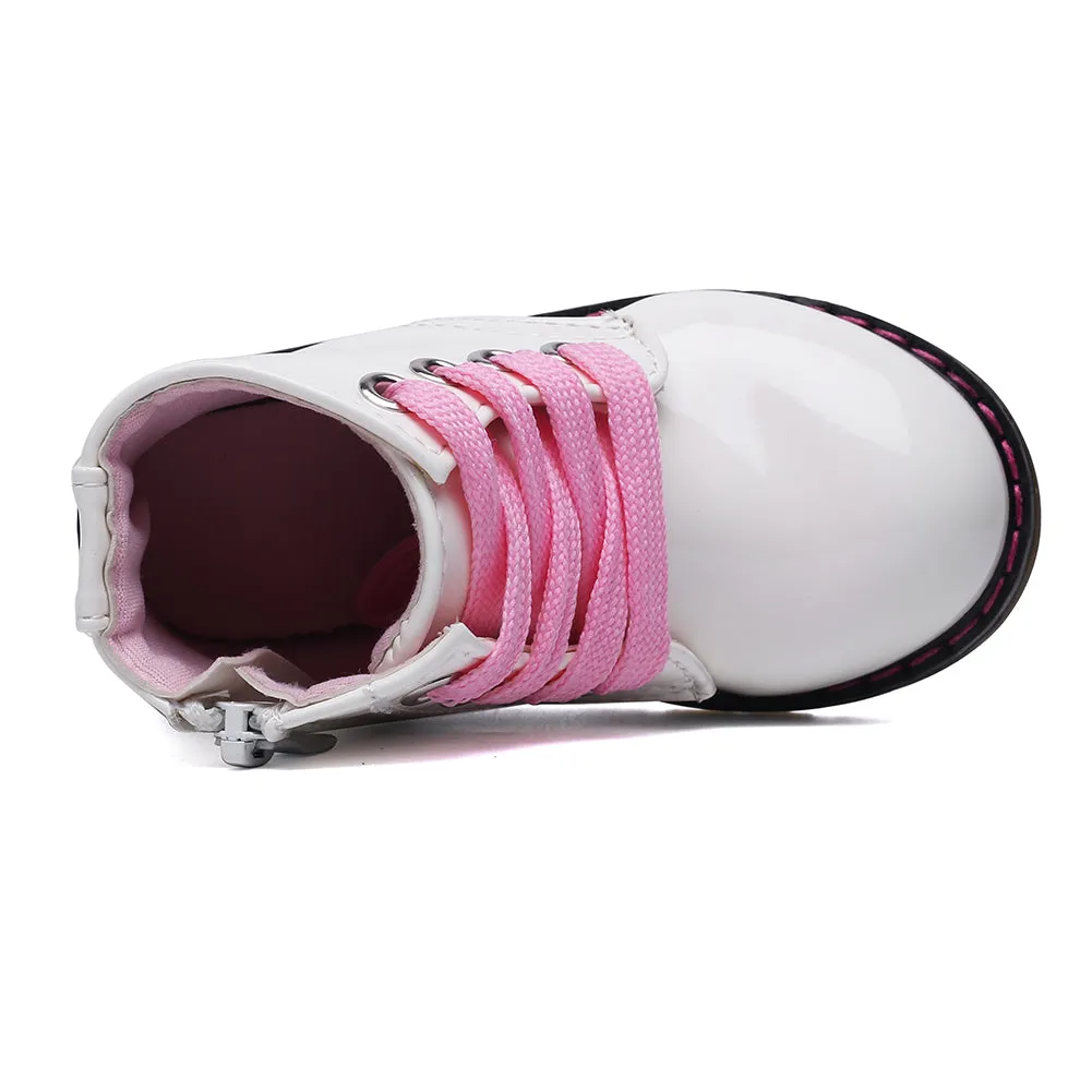 Girl's Lace-Up Ankle Boots, Waterproof Side Zipper Rain Shoes