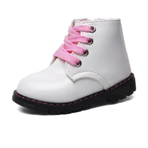 Girl's Lace-Up Ankle Boots, Waterproof Side Zipper Rain Shoes