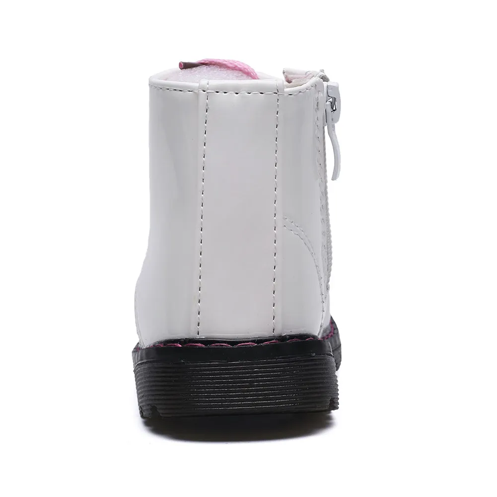 Girl's Lace-Up Ankle Boots, Waterproof Side Zipper Rain Shoes