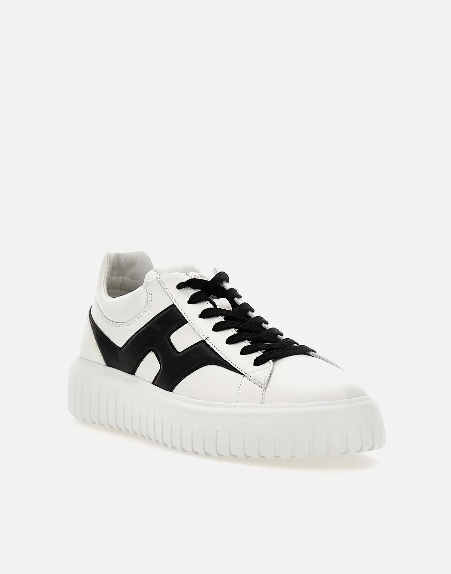 H-Stripes Men's Leather Sneakers Black and White
