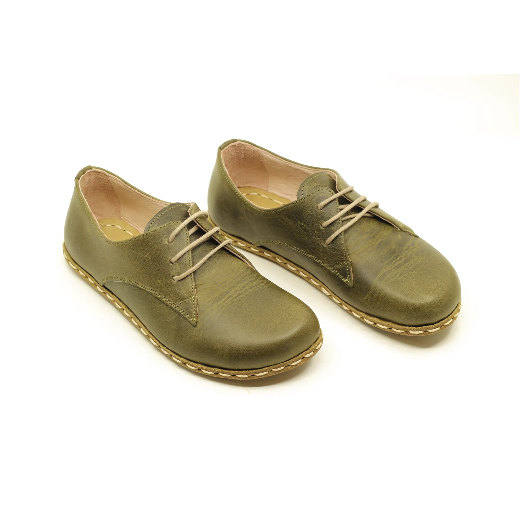 Handmade Barefoot Leather Shoes Military Green for Men