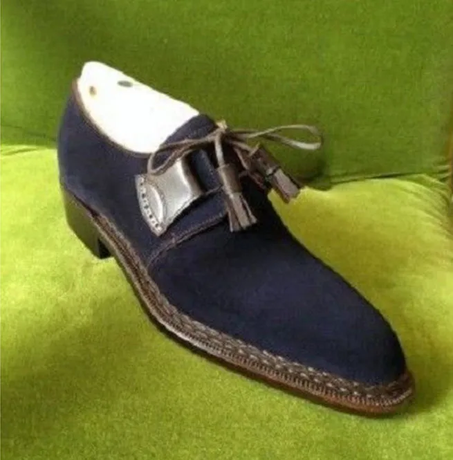 Handmade Men Navy Blue Shoes, Suede Leather Shoes, Dress Shoes