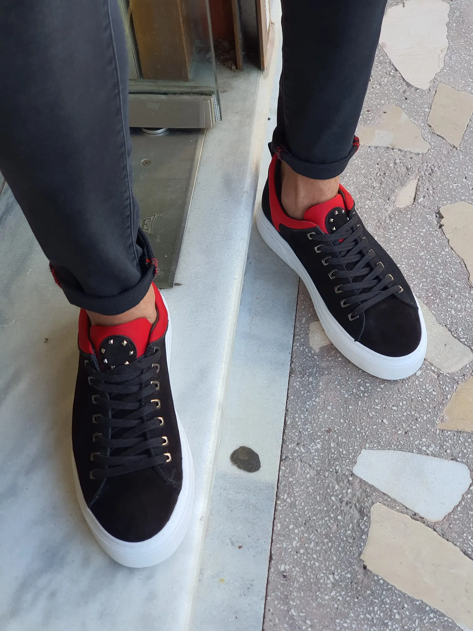 Lucas Sardinelli Eva Sole Black & Red Suede Leather Shoes