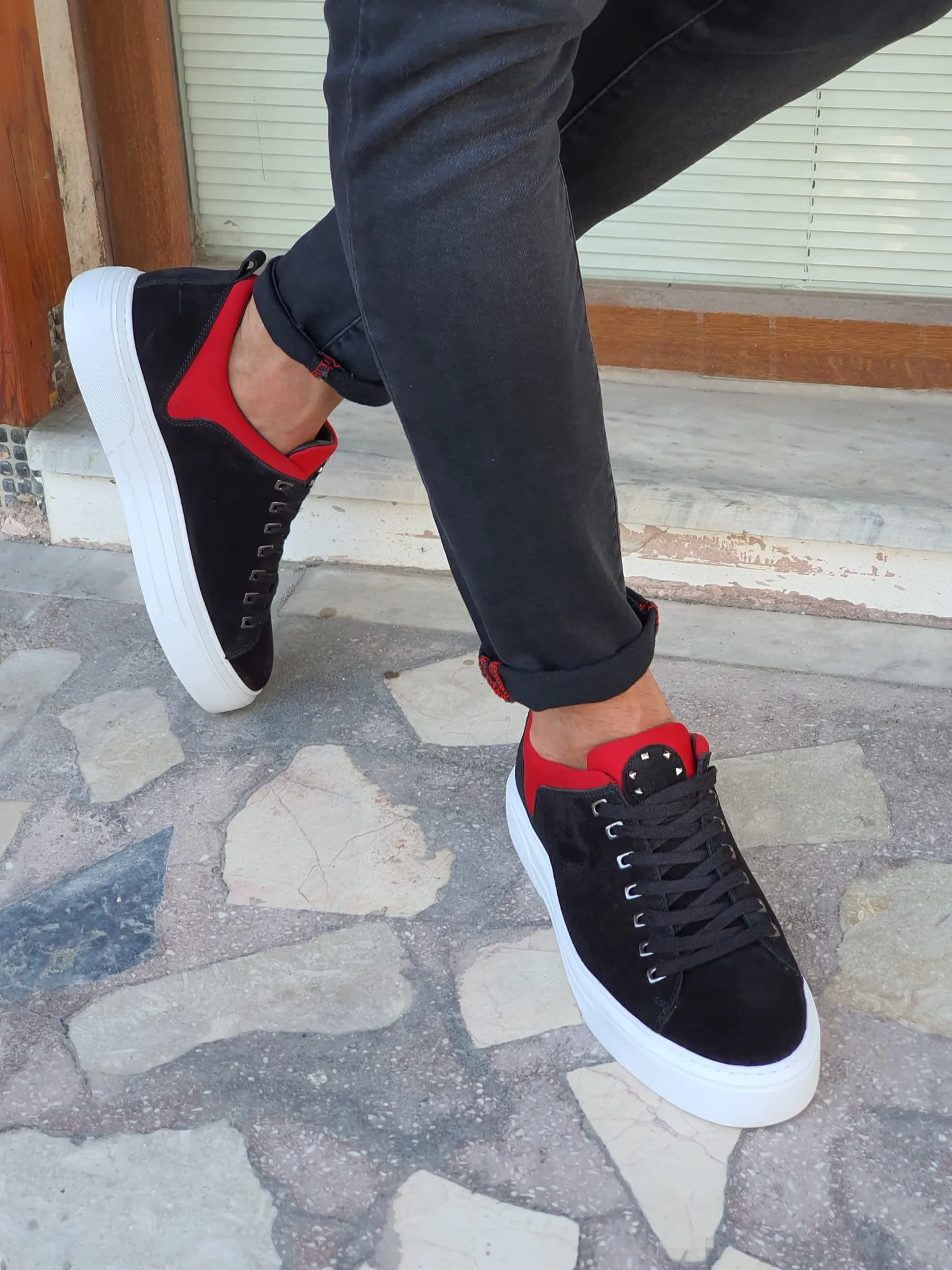 Lucas Sardinelli Eva Sole Black & Red Suede Leather Shoes