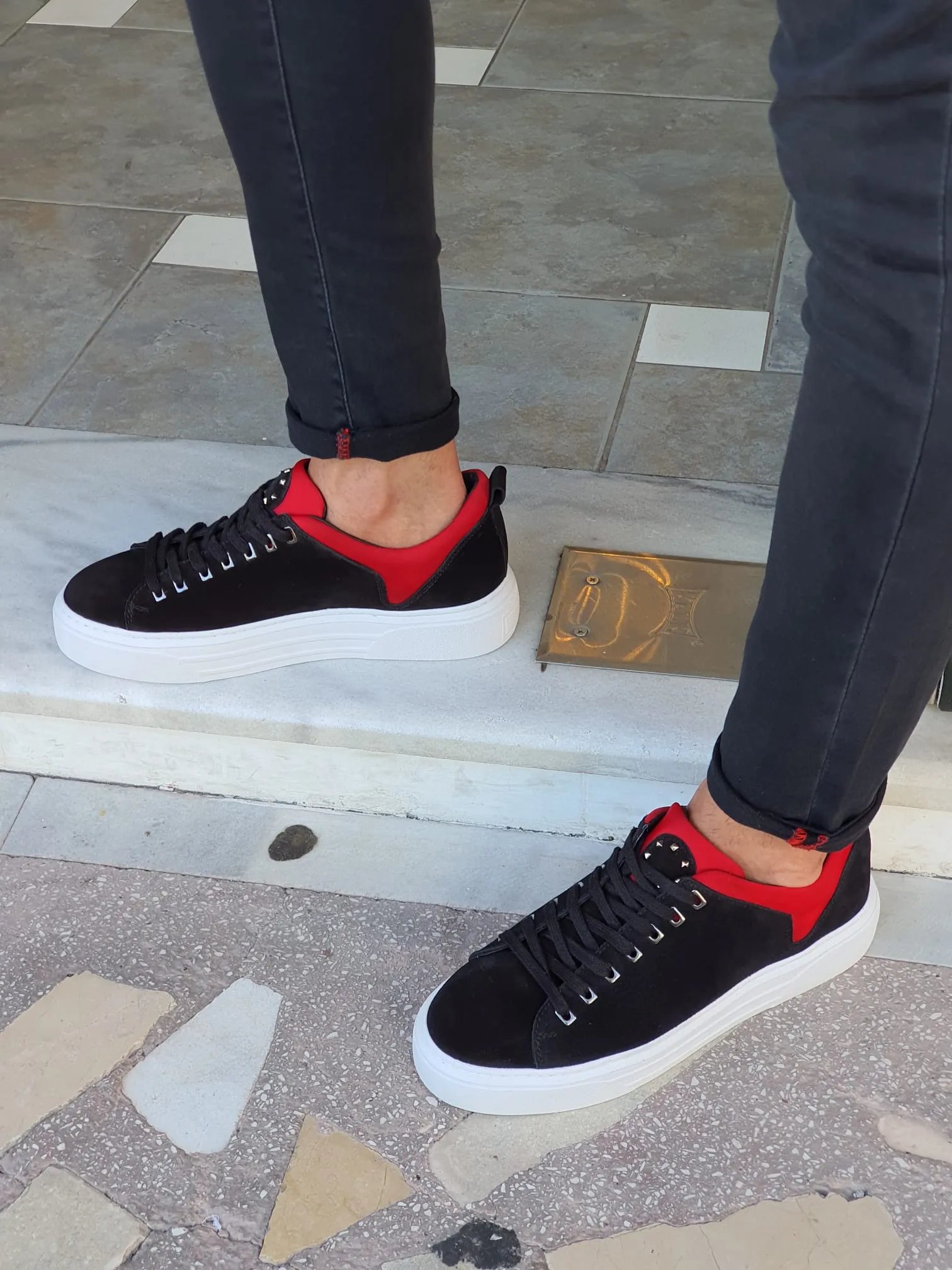 Lucas Sardinelli Eva Sole Black & Red Suede Leather Shoes
