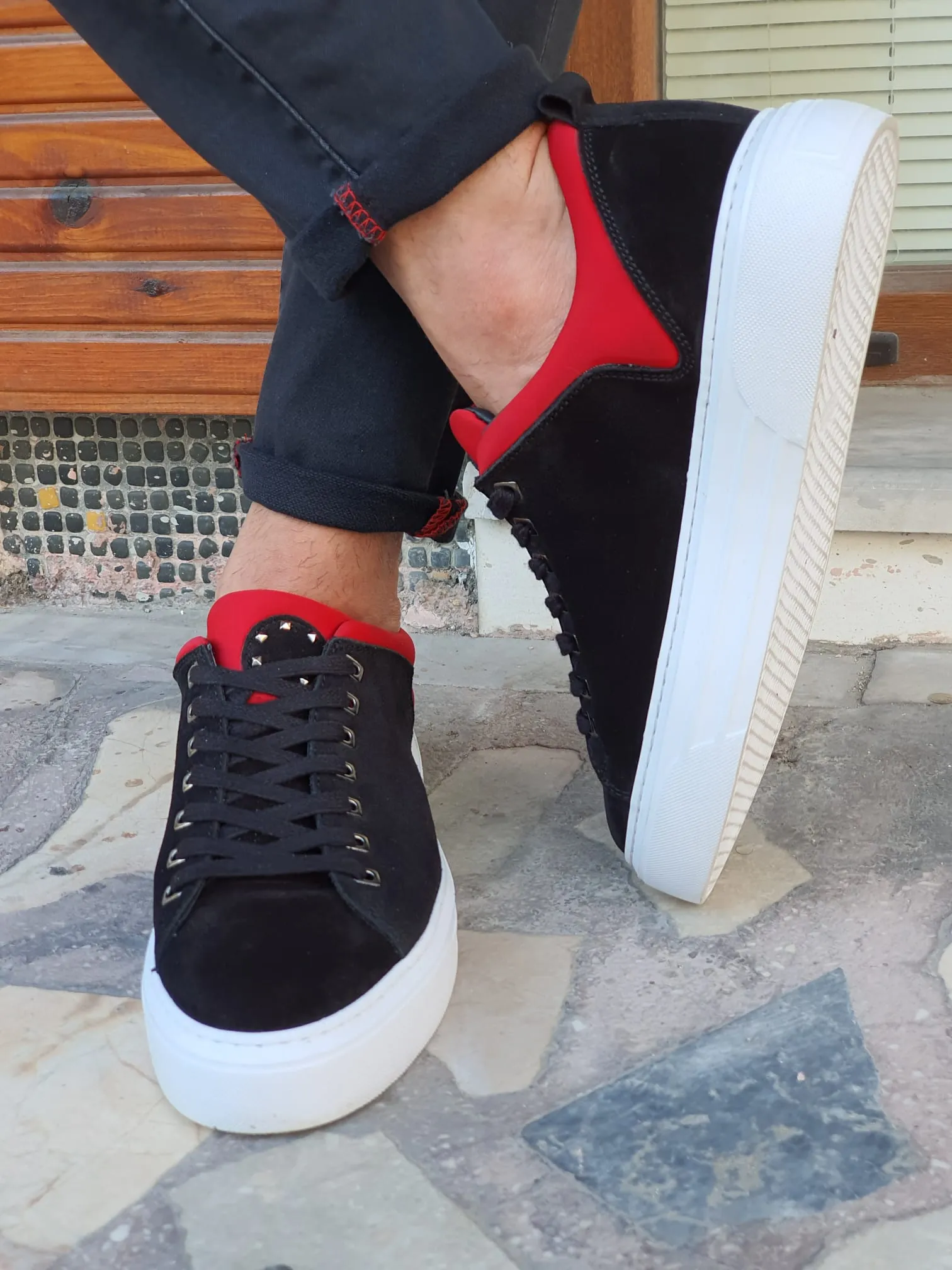 Lucas Sardinelli Eva Sole Black & Red Suede Leather Shoes