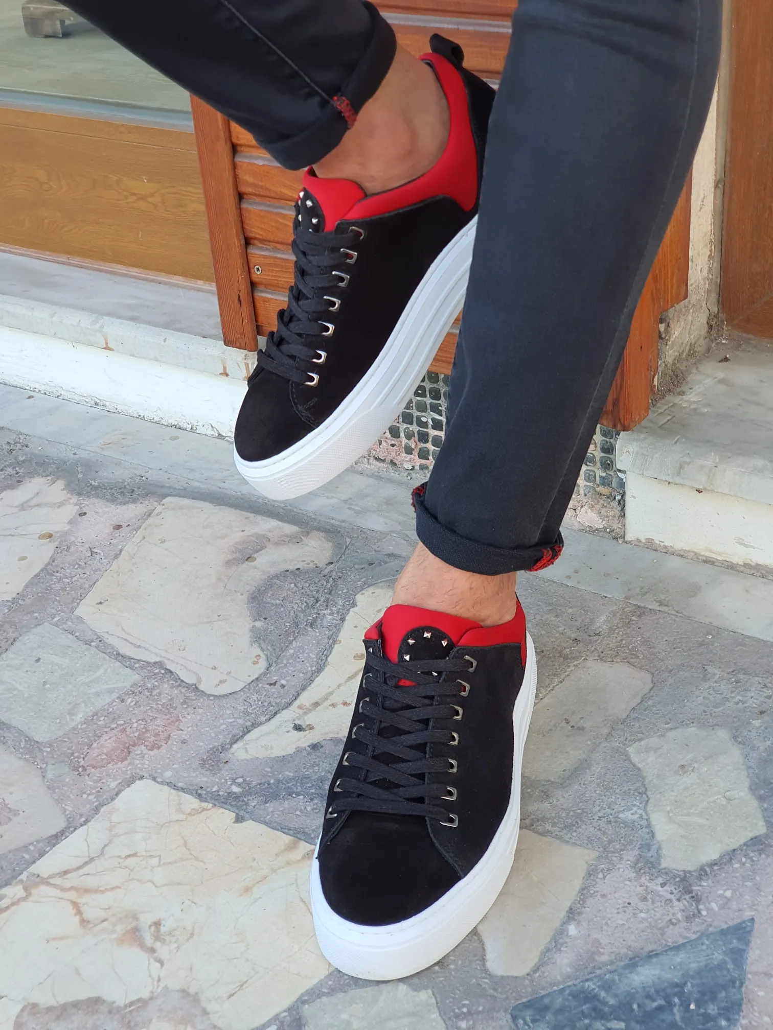 Lucas Sardinelli Eva Sole Black & Red Suede Leather Shoes