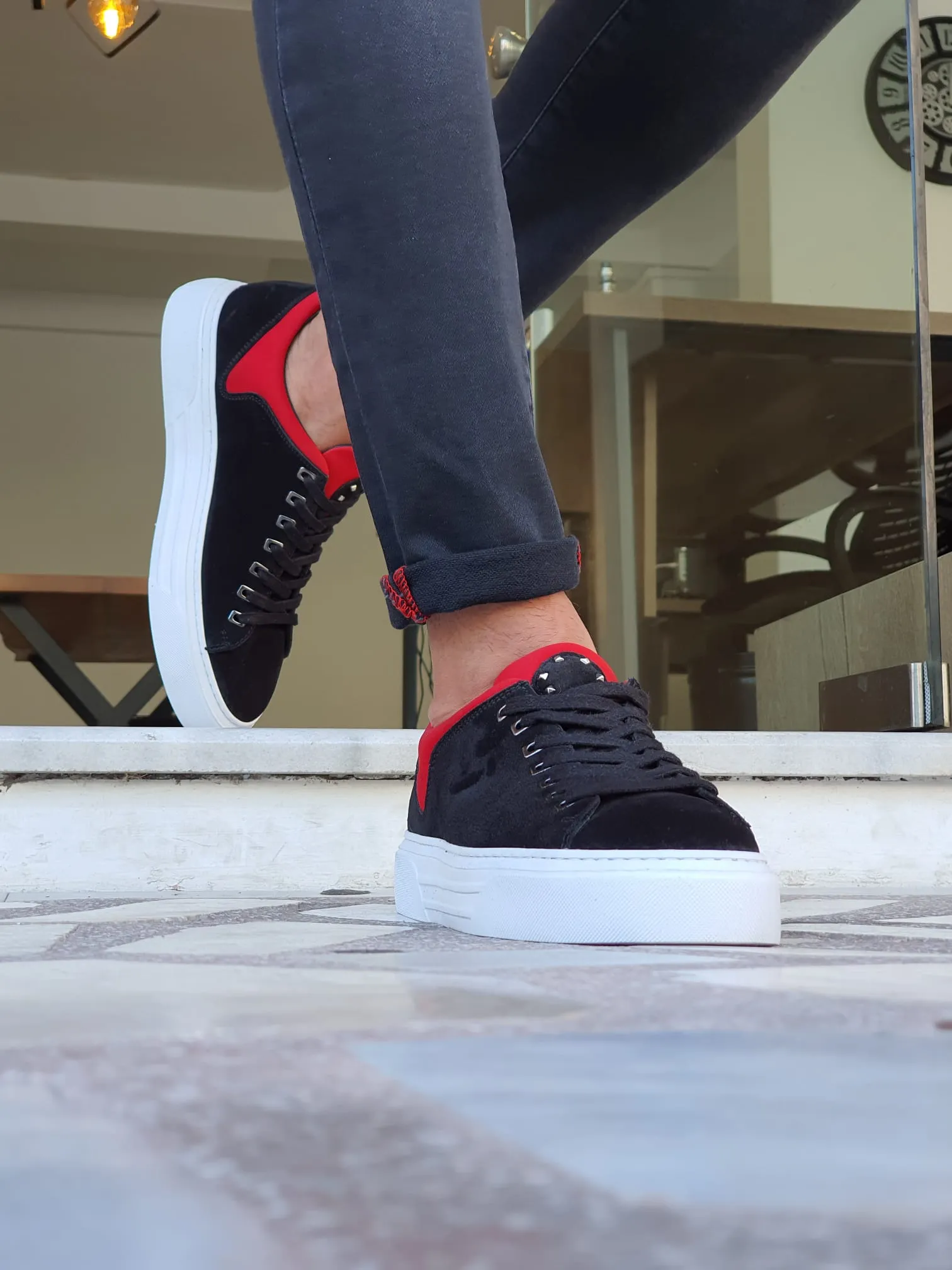 Lucas Sardinelli Eva Sole Black & Red Suede Leather Shoes