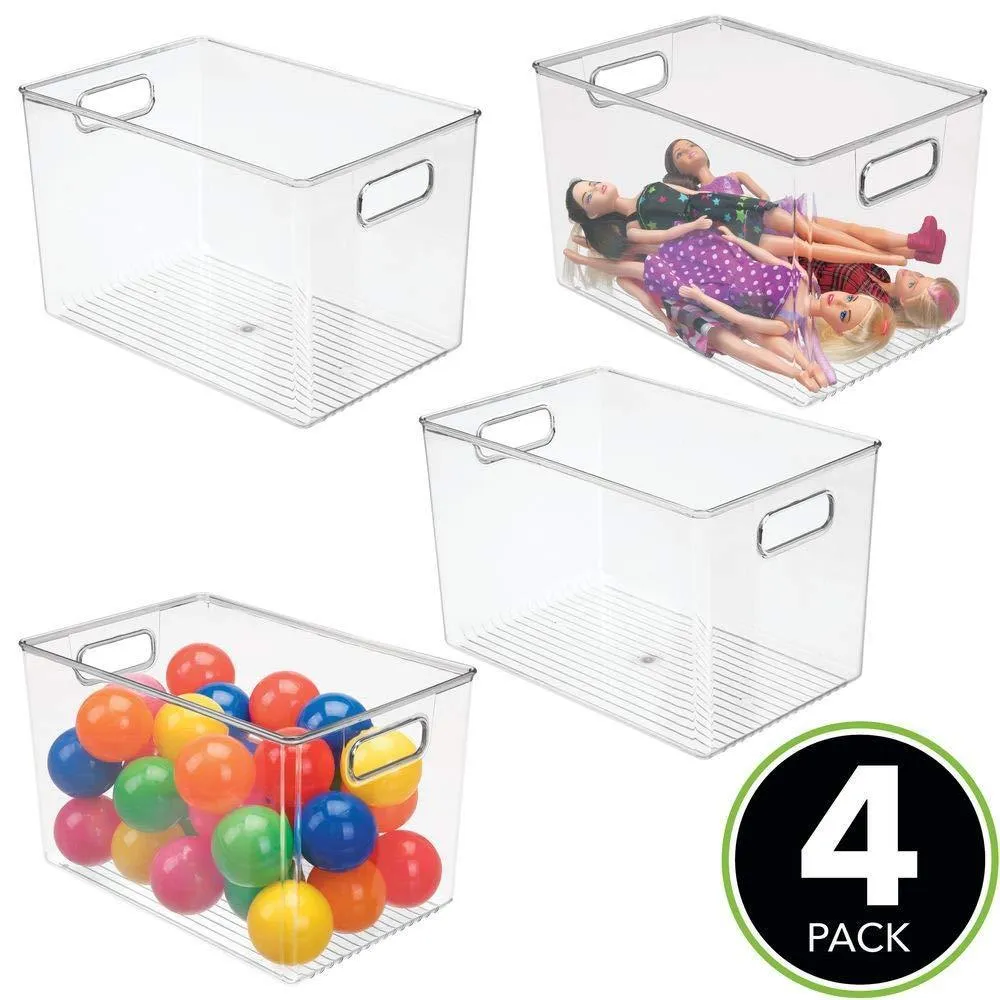 mDesign Deep Plastic Home Storage Organizer Bin for Cube Furniture Shelving in Office, Entryway, Closet, Cabinet, Bedroom, Laundry Room, Nursery, Kids Toy Room - 12" x 8" x 8" - 4 Pack - Clear
