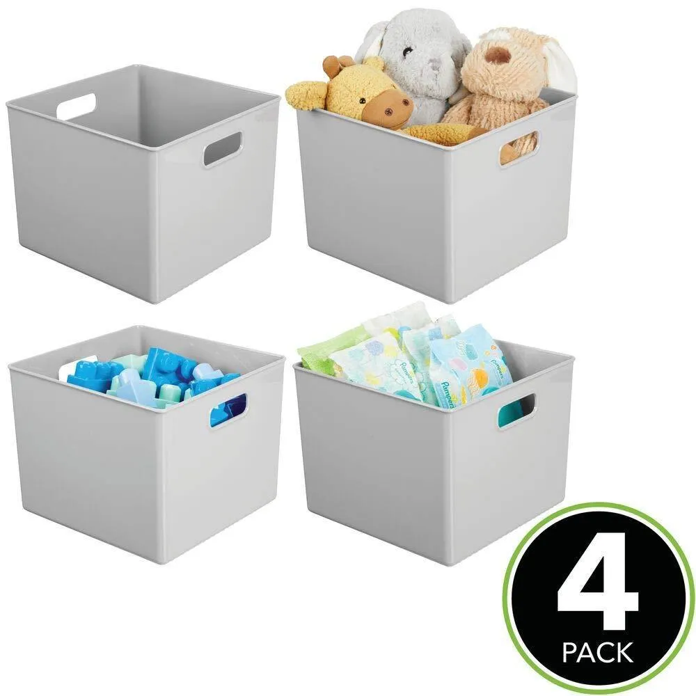 mDesign Plastic Home Storage Organizer Bin for Cube Furniture Shelving in Office, Entryway, Closet, Cabinet, Bedroom, Laundry Room, Nursery, Kids Toy Room - 10" x 10" x 8" - 4 Pack - Gray