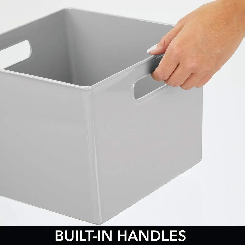 mDesign Plastic Home Storage Organizer Bin for Cube Furniture Shelving in Office, Entryway, Closet, Cabinet, Bedroom, Laundry Room, Nursery, Kids Toy Room - 10" x 10" x 8" - 4 Pack - Gray