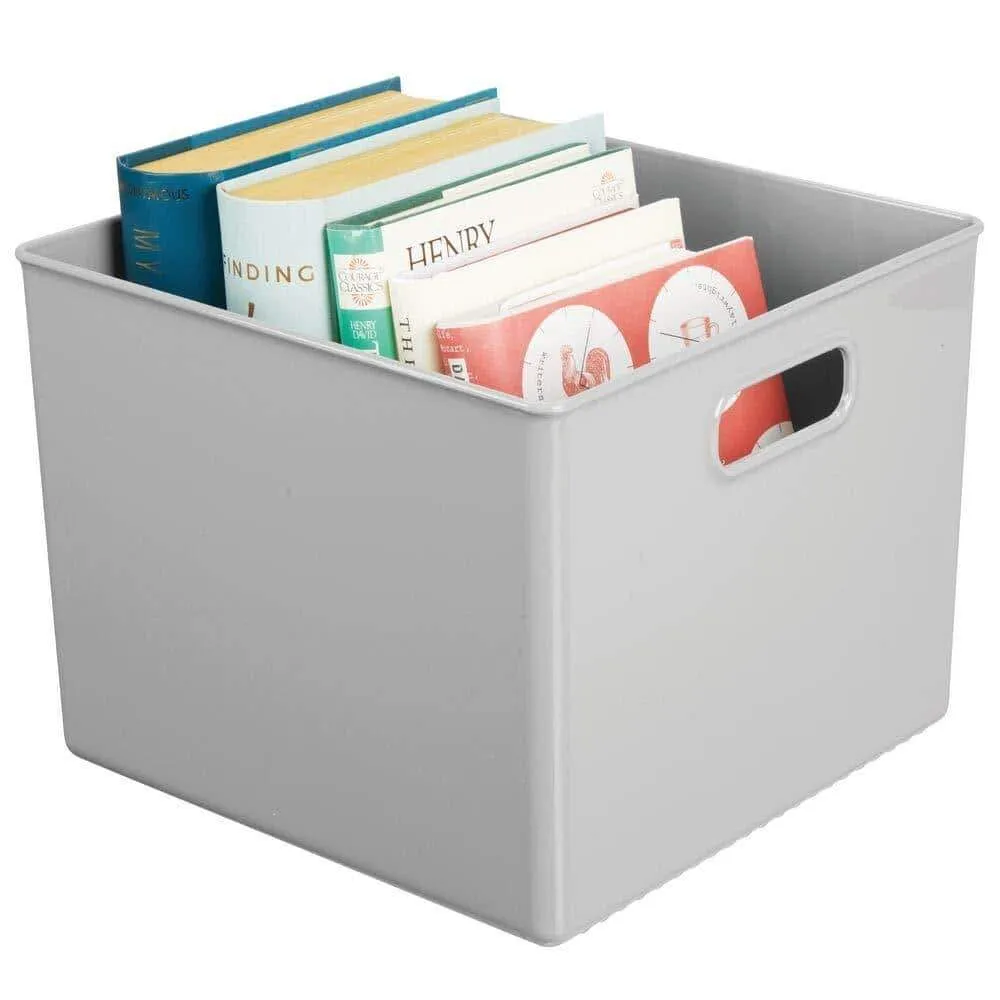 mDesign Plastic Home Storage Organizer Bin for Cube Furniture Shelving in Office, Entryway, Closet, Cabinet, Bedroom, Laundry Room, Nursery, Kids Toy Room - 10" x 10" x 8" - 4 Pack - Gray