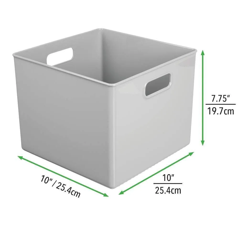 mDesign Plastic Home Storage Organizer Bin for Cube Furniture Shelving in Office, Entryway, Closet, Cabinet, Bedroom, Laundry Room, Nursery, Kids Toy Room - 10" x 10" x 8" - 4 Pack - Gray