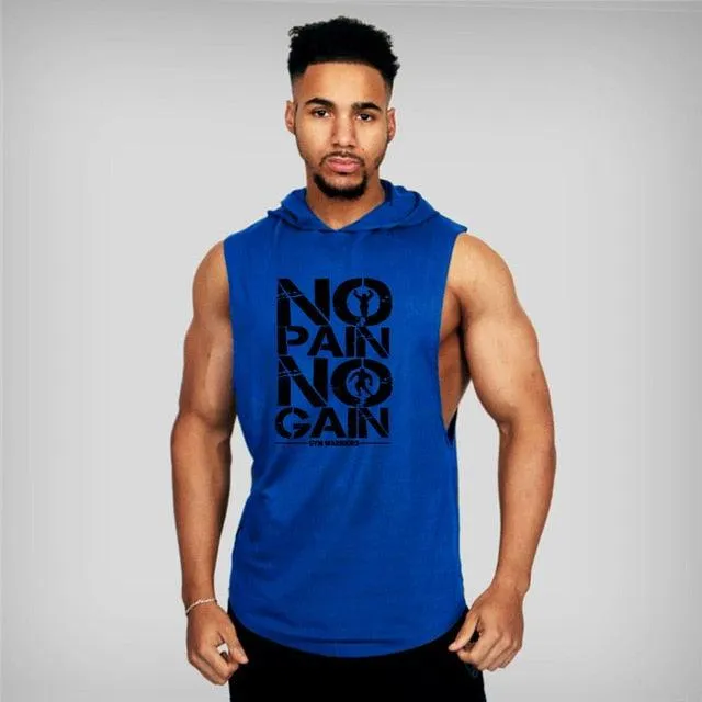 Mens Hooded Tank Top - Cotton Sleeveless Vest Sweatshirt - Fitness Workout Sportswear Tops (TM7)(F101)(F8)