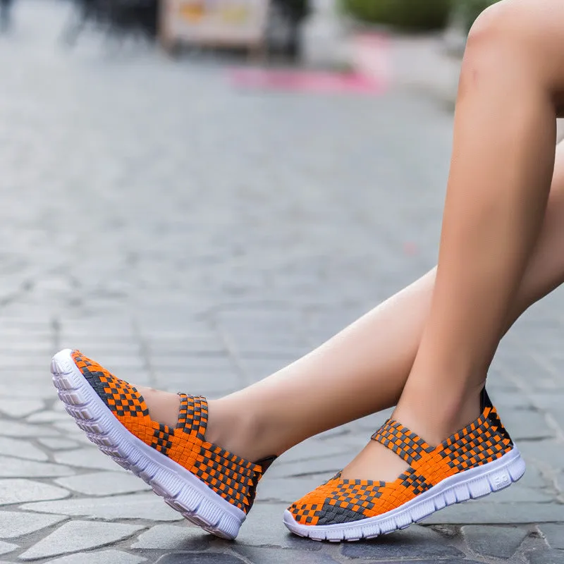 Nanccy Breathable Elastic Band Woven Light Flat Shoes