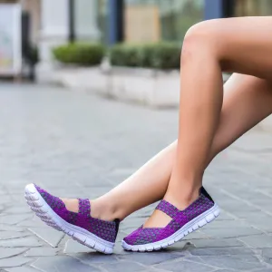 Nanccy Breathable Elastic Band Woven Light Flat Shoes