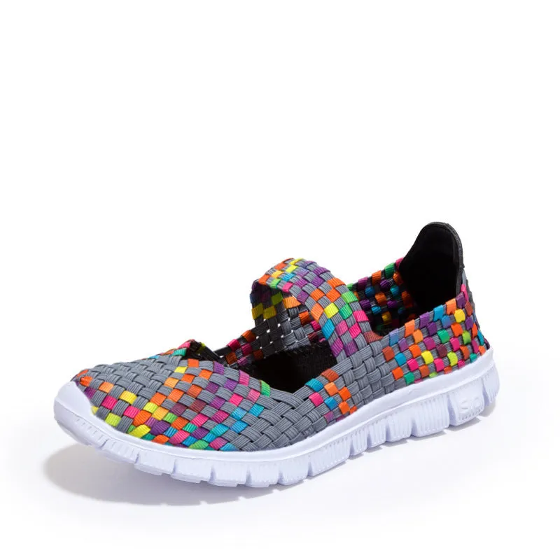 Nanccy Breathable Elastic Band Woven Light Flat Shoes