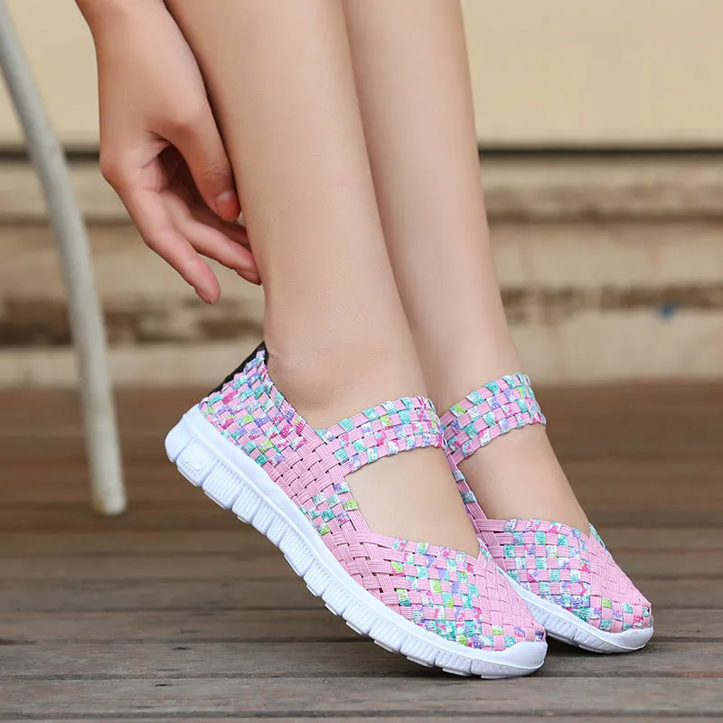 Nanccy Breathable Elastic Band Woven Light Flat Shoes