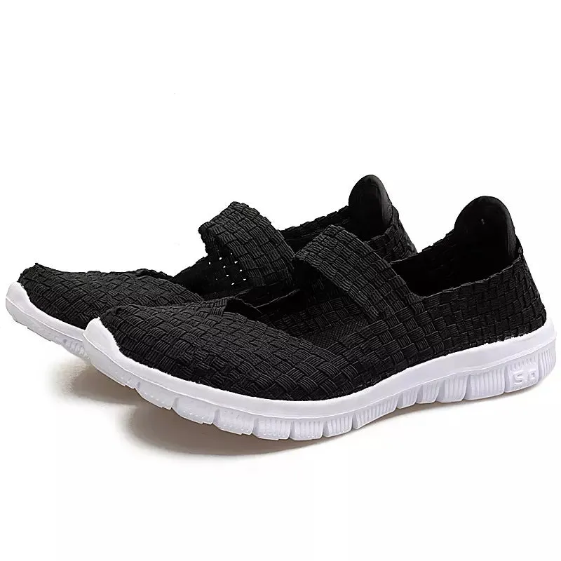 Nanccy Breathable Elastic Band Woven Light Flat Shoes