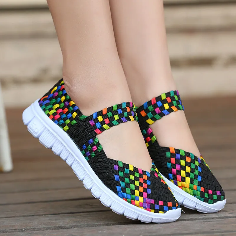 Nanccy Breathable Elastic Band Woven Light Flat Shoes