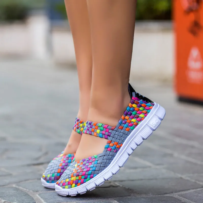 Nanccy Breathable Elastic Band Woven Light Flat Shoes