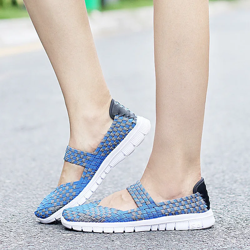 Nanccy Breathable Elastic Band Woven Light Flat Shoes