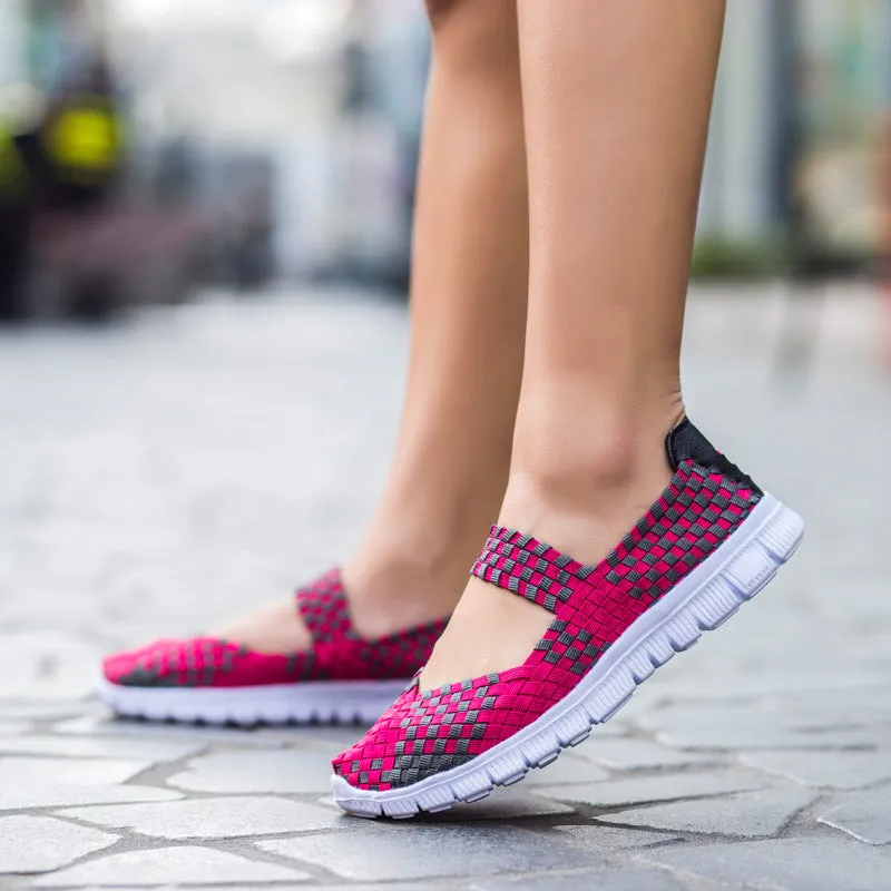 Nanccy Breathable Elastic Band Woven Light Flat Shoes