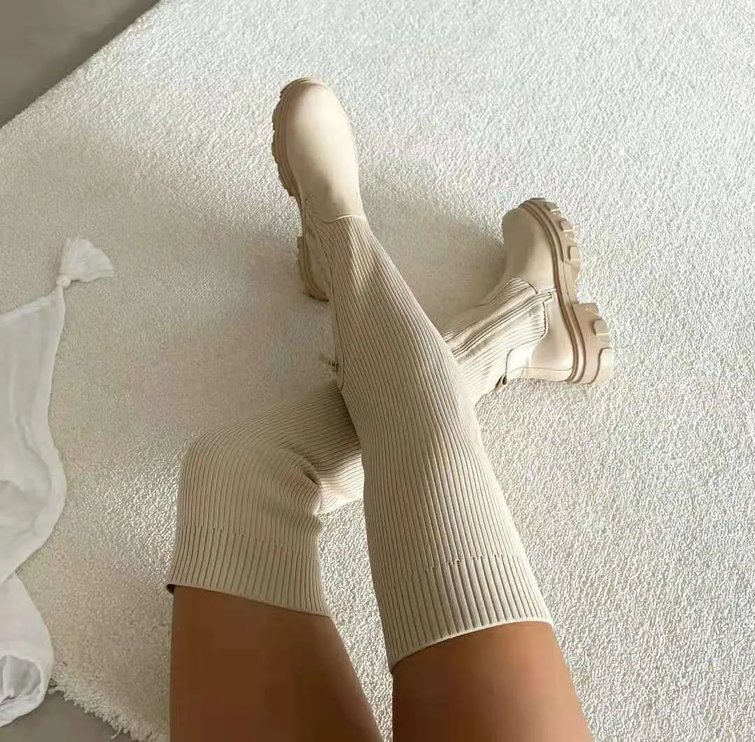 Nanccy Thick Soled Knitted Knee High Women's Boots