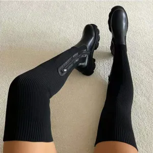 Nanccy Thick Soled Knitted Knee High Women's Boots